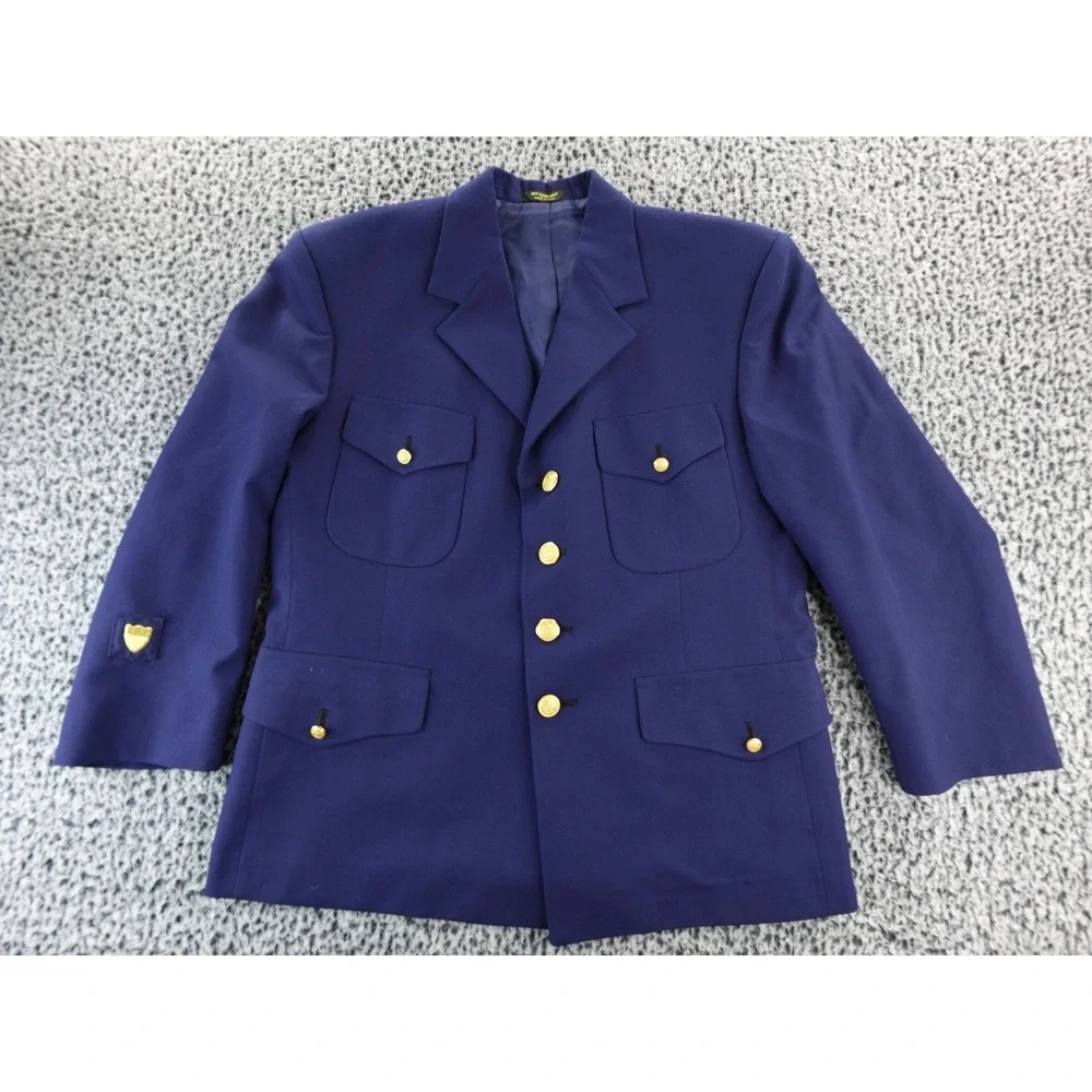 Mens Navy Blue Military Style Blazer Gold Buttons Anchor Emblem Made USA